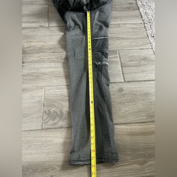 Rock Revival Armory Biker Faded Gray Distressed Embellished Jeans - Picture 14 of 17